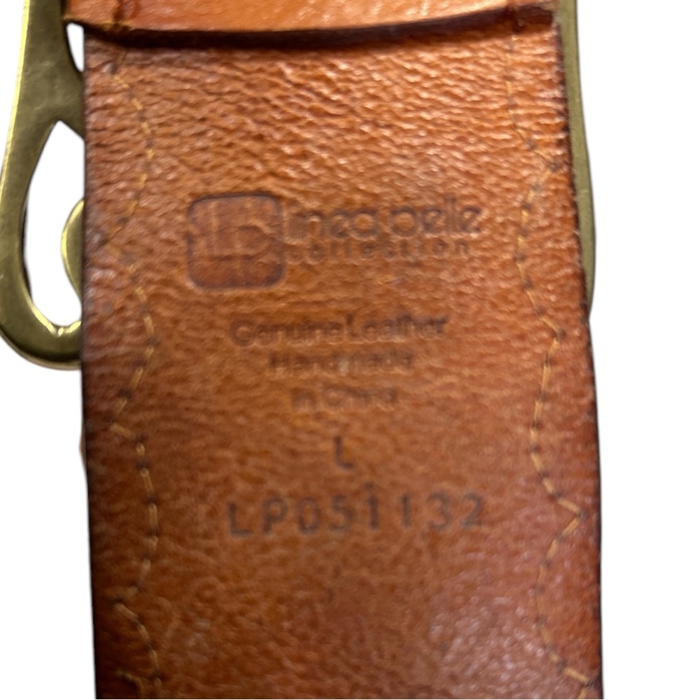 Linea Pelle Vintage Wide Brown Leather Belt Brass Design Large - Picture 4 of 14